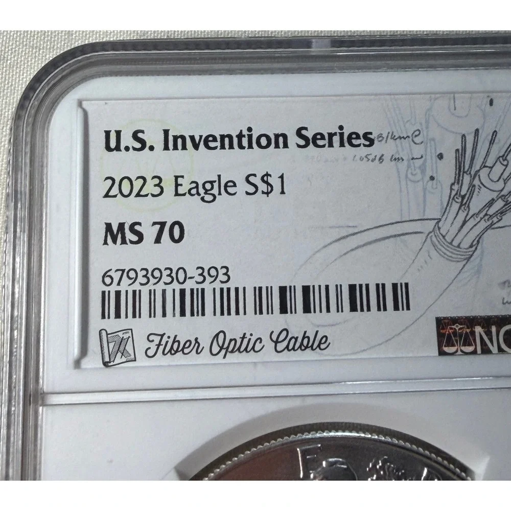 2023 American Silver Eagle S$1 NGC MS 70 US Invention Series Fiber Optic Cable